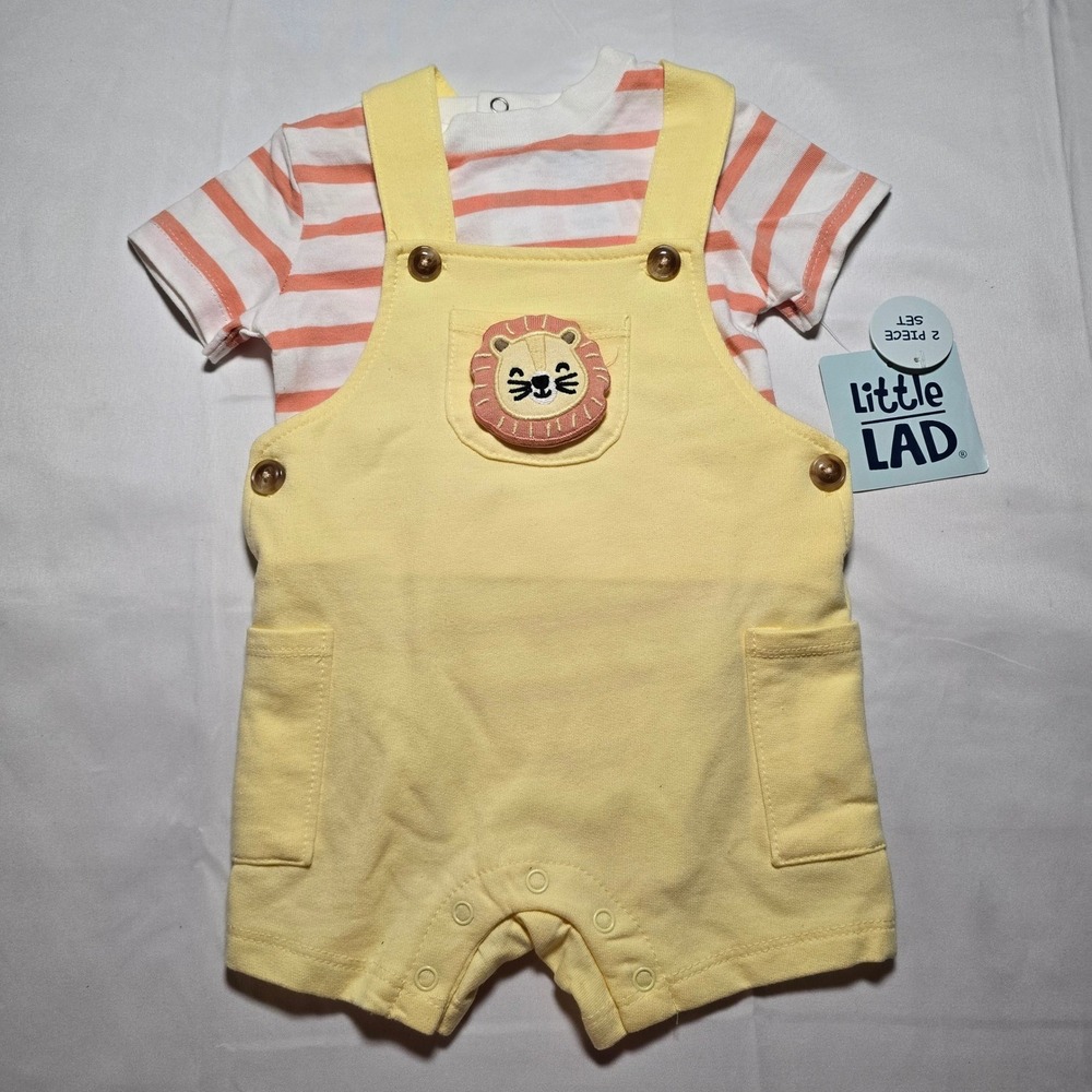 Little Lad Baby Boys‎ 3-6m Yellow Lion Overalls and Striped Bodysuit outfit NWT